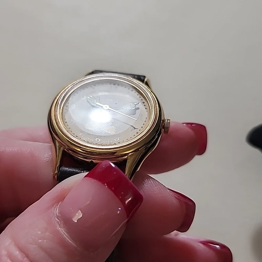 Vintage Disney Gold Mickey Mouse Watch with Black Strap